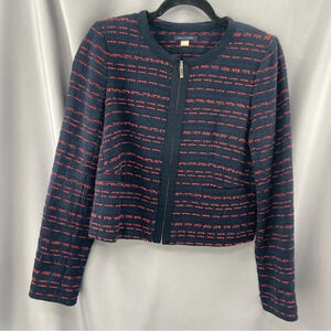 Tommy Hilfiger Zip Front Tweed Blazer Jacket Blue Red Front Pockets Size 6